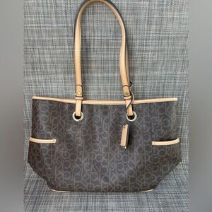 Calvin Klein Dot Brown/khaki Signature Tote Bag Handbag Purse -